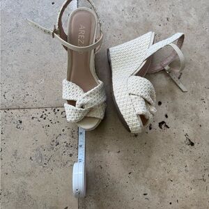 Cream Leather Wedge Sandals